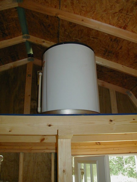 The 30 gallon hot water tank was placed up in one of the loft areas.