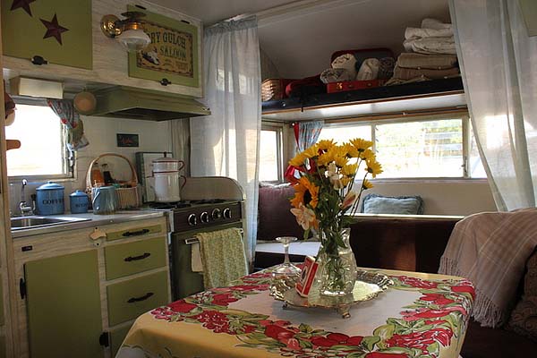 interior of cowgirl green trailer