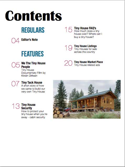 Tiny House Magazine Contents
