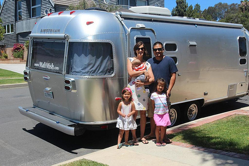 closeup of family and airstream