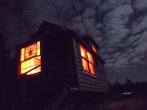 tiny house at night