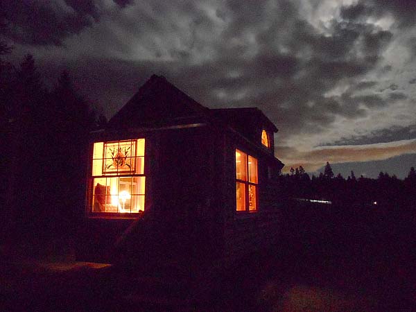 tiny house at sunset