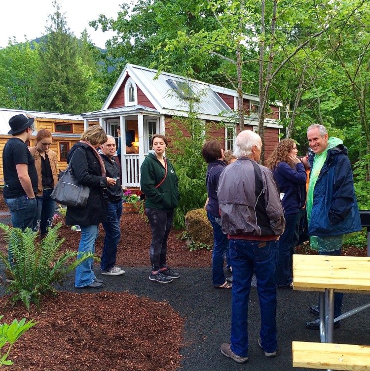 Steve visiting with tiny house visitors