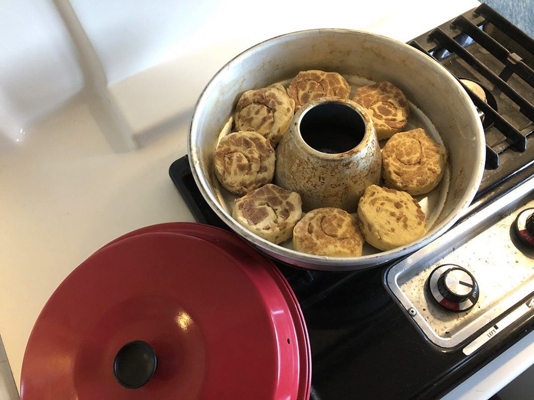 Camping with the Omnia Oven & Christmas Cinnamon Rolls - Tiny House Blog