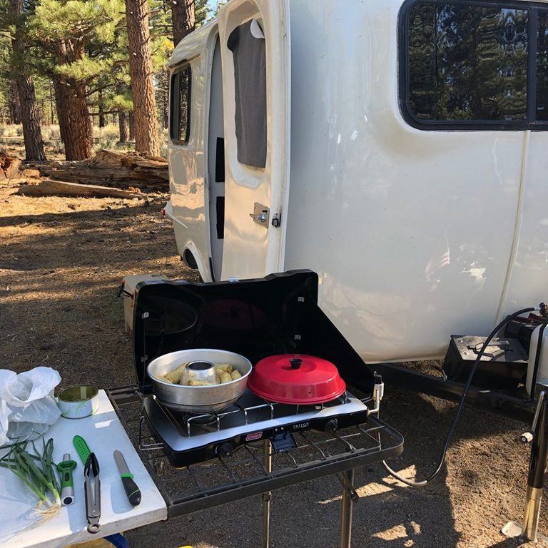 Camping with the Omnia Oven & Christmas Cinnamon Rolls - Tiny House Blog