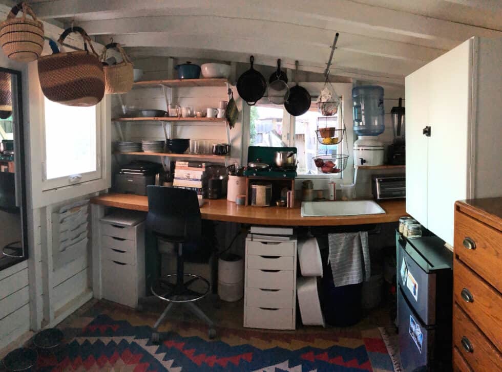 kitchen in shed tiny house