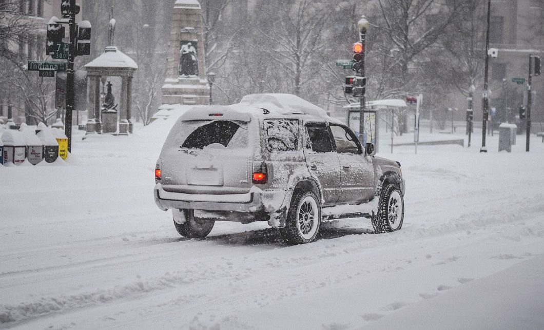Vehicle in a blizzard