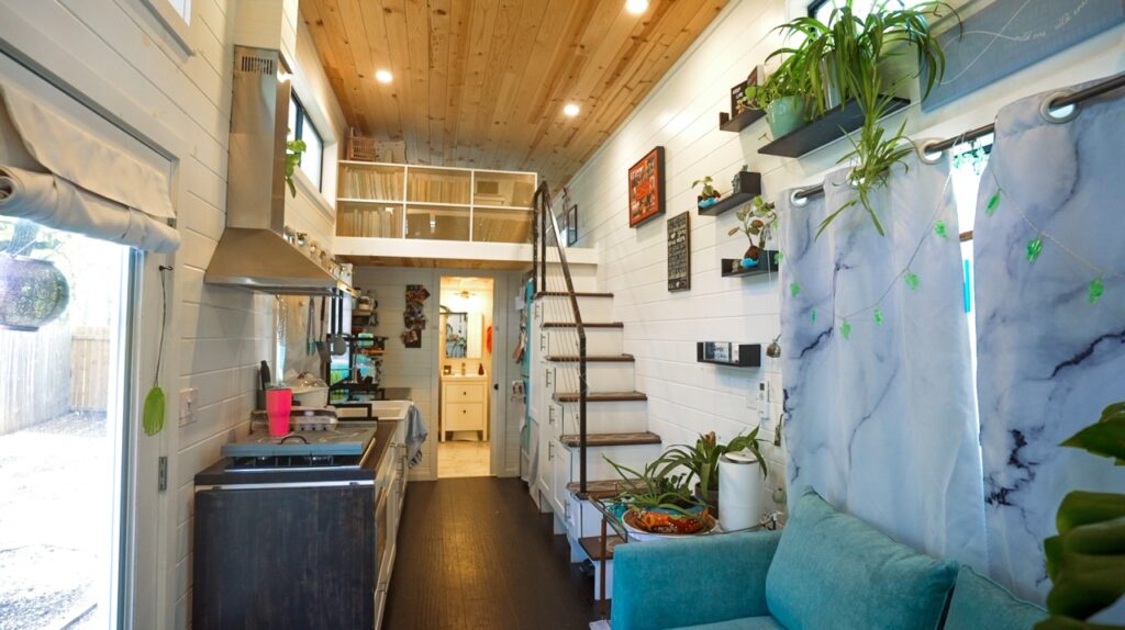 unique tiny house with a standing loft