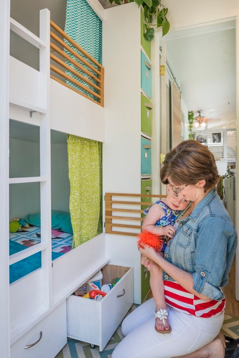 Mom and child in tiny house