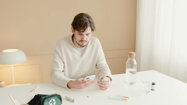 man checking medications